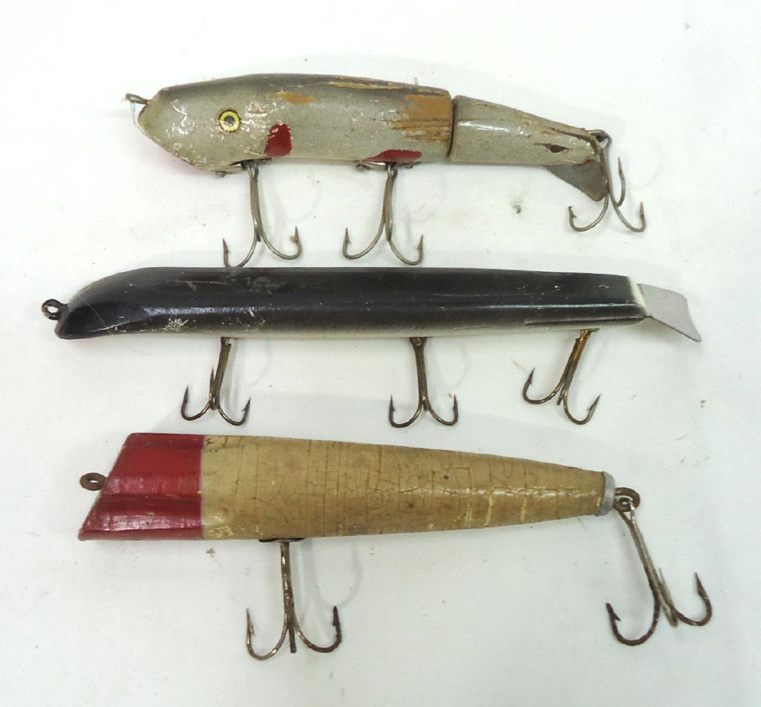 3 Wooden Fishing Lures: 8" - 10"L
