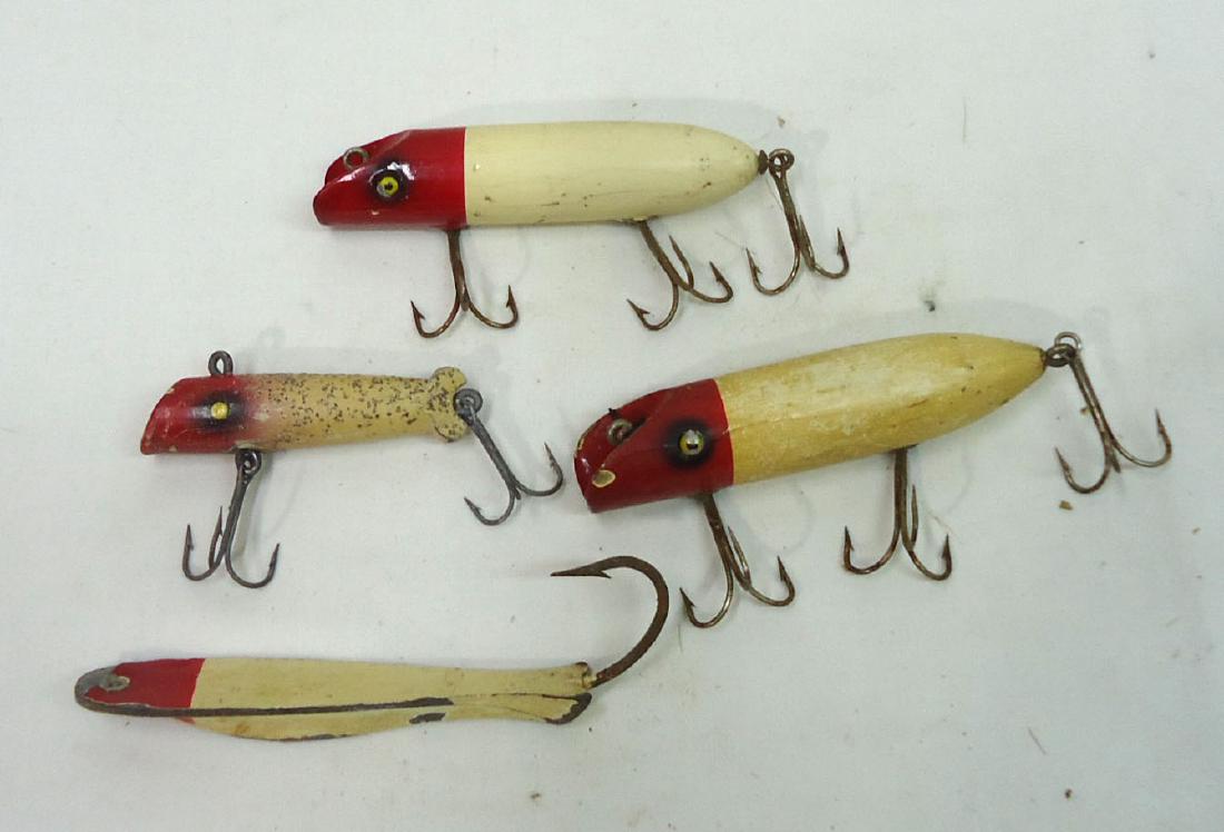 4 Wood & Metal Fishing Lures: 2 1/2" - 4 1/2"L