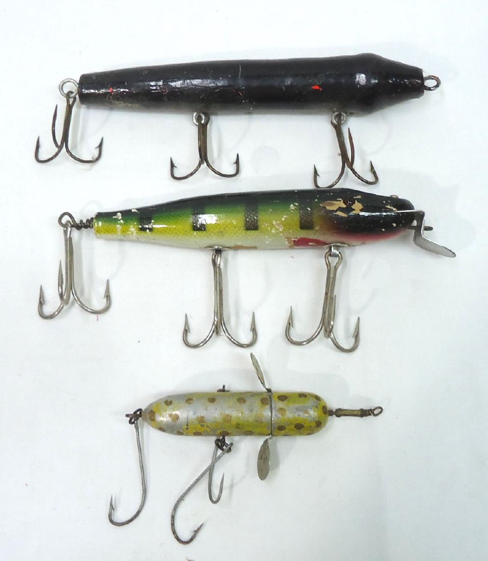 3 Wooden Fishing Lures: 4 1/2" - 7 1/2"L