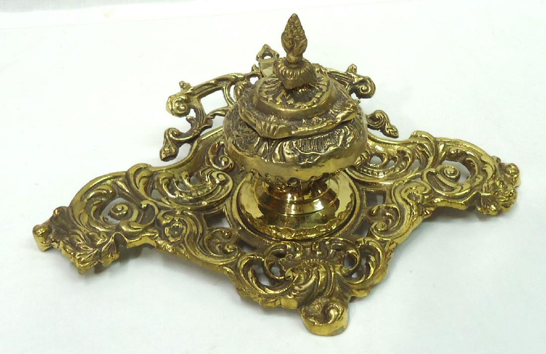 Ornate Victorian Style Brass Inkwell (1 of 3)