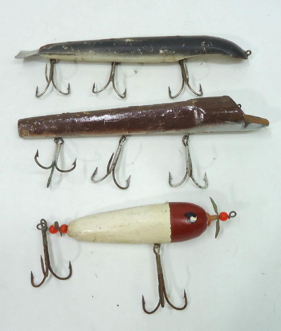 3 Wooden Fishing Lures: 6 3/4" - 9 1/2"L