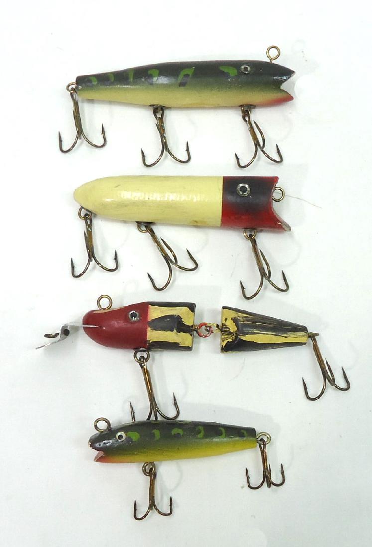4 Wooden Fishing Lures: 2 3/4" - 4 1/2"L