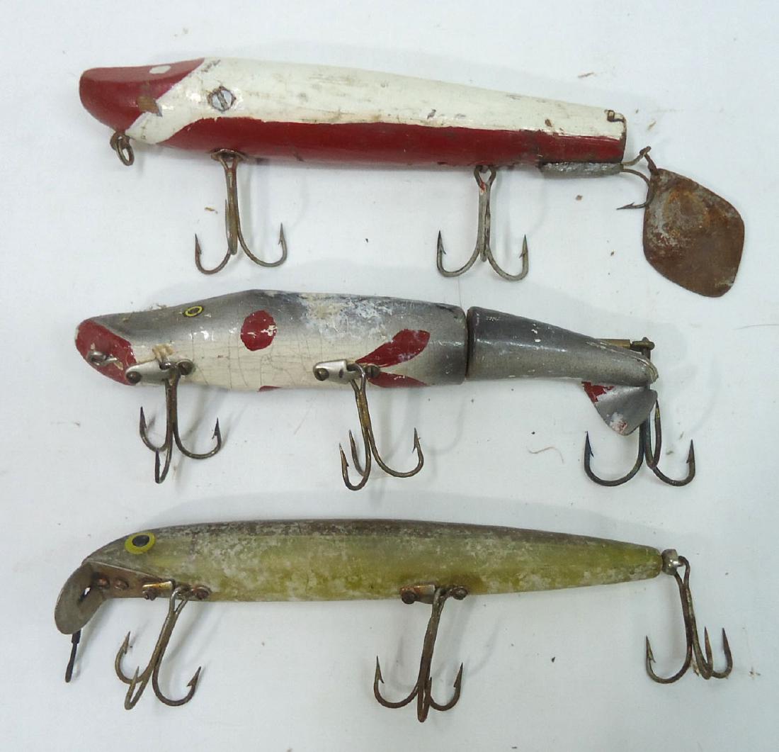 3 Wooden Fishing Lures: 6 3/4"L