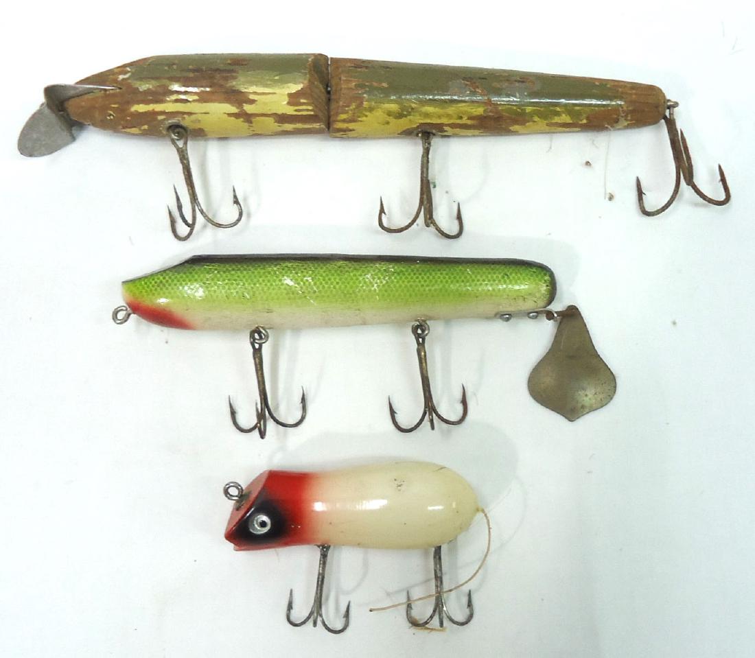 3 Wooden Fishing Lures: 3 1/2" - 9 1/2"L