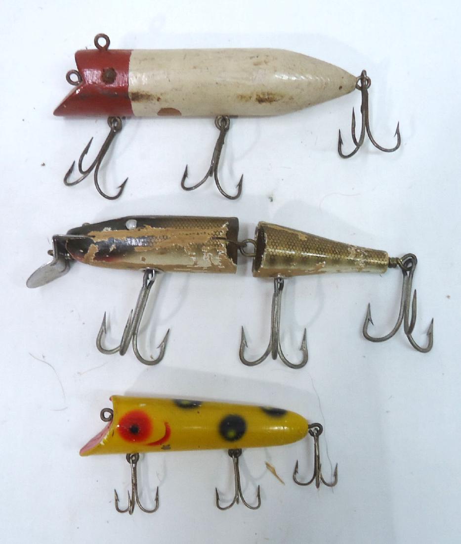 3 Wooden Fishing Lures: 4" - 7"L