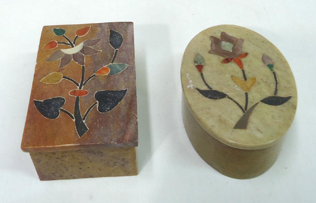 2 Oriental Inlaid Stone Boxes (1 of 5)