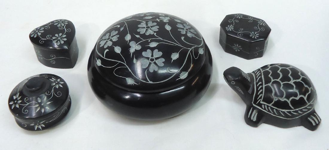 4 Oriental Hardstone Boxes & Turtle (1 of 4)
