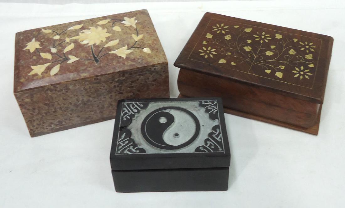 3 Oriental Boxes, Wood & Hardstone (1 of 7)