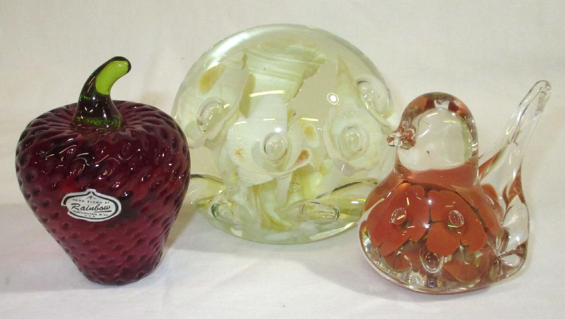 3 Sgnd Paperweights: Gibson, Rice, & Rainbow 3"T - 3 3/4"T
