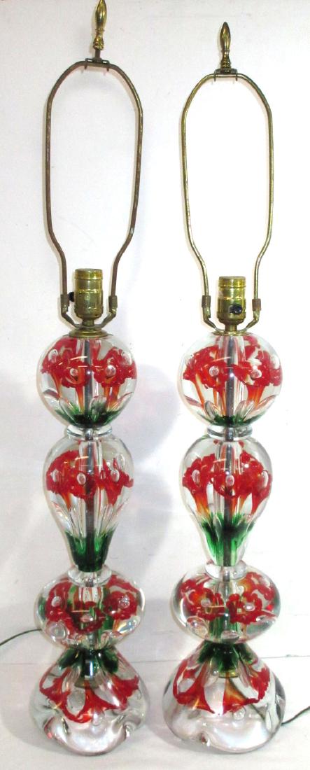 Pr Gibson or St. Clair Paperweight Lamps: 23"T to top of socket x 6"W