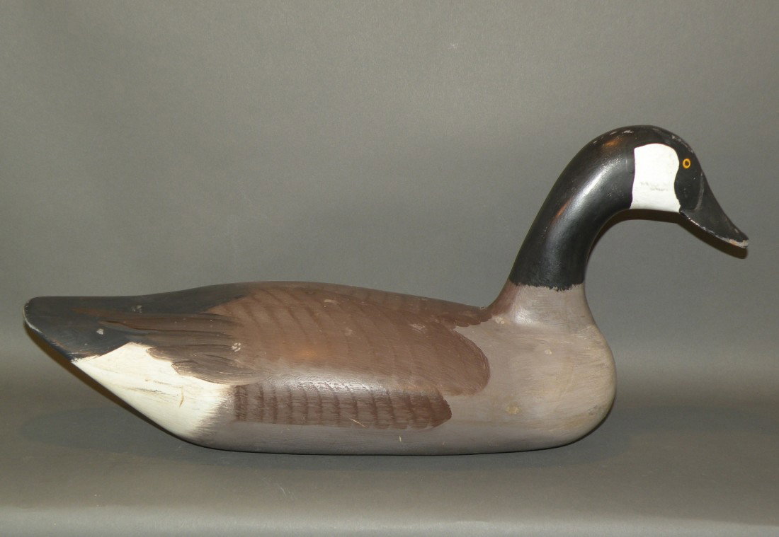 Canada goose decoy: ca. 1950-70; Havre de Grace, MD area solid wood carved with original paint, 24";