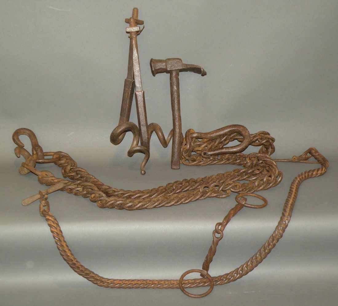 6 pieces of wrought iron Conestoga wagon hardware