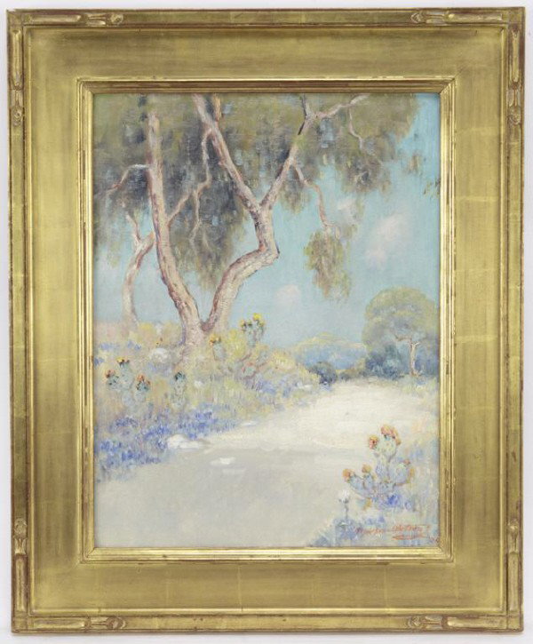Dawson Dawson-Watson (1864-1939), "Bend in the: Road" 1936 oil on board. Board: 21"H x 16"W; Frame: 28"H x 23"W. Signed and dated lower right, "Dawson-Watson 36".