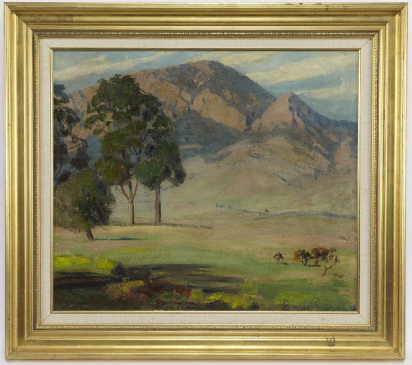 Augustus William Dunbier (1888-1977), "Western: Hills" oil on canvas. Canvas: 24"H x 28"W; Frame: 32"H x 36"W. Signed lower left, "Augustus W. Dunbier".