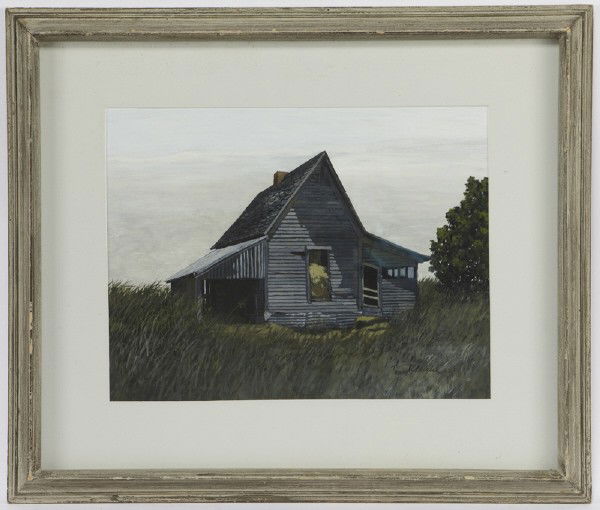 James Blake (B. 1932), "Hay Barn" 1962: gouache on artist's board. Artist's board: 14"H x 18"W; Frame: 22.5"H x 26.5"W. Signed and dated lower right "James Blake 62".