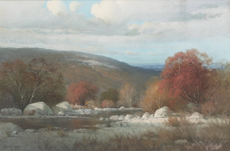 G. Harvey (b. 1933), "Untitled" oil on canvas.: G. Harvey (b. 1933), "Untitled" oil on canvas. Canvas: 24"H x 36"W; Frame: 33"H x 45"W. Signed and dated lower left, "G. Harvey Austin 1971"