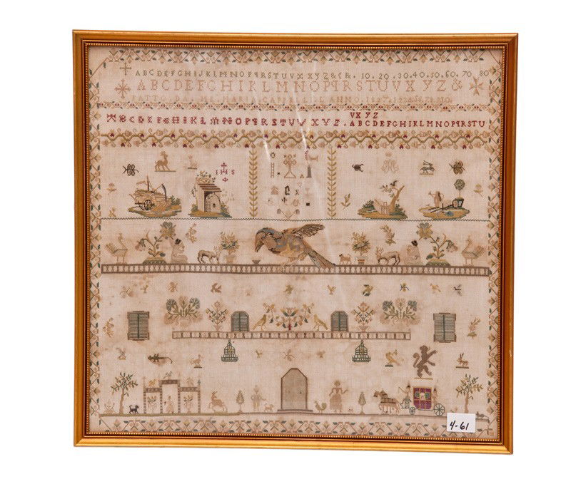 Sampler from 1827 Signed by Maria Cappelli: Lanno 21" x 22"
