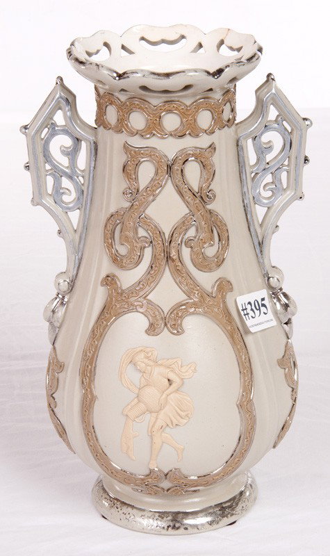 Royal Dux Vase: Sm. Hairline in Reticulation 13"