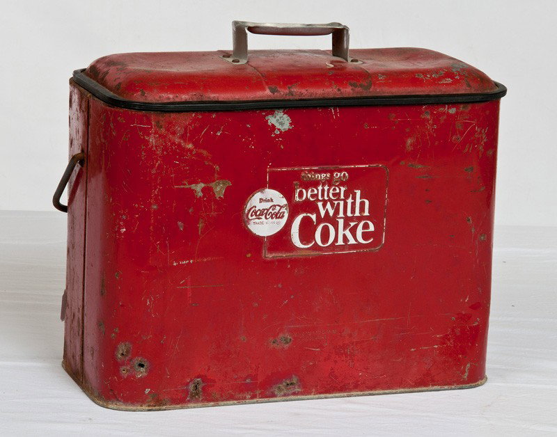 Red Coca Cola Cooler with Painted Logo: Red Coca Cola Cooler with Painted Logo