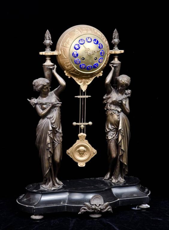 Clock 22" H x 16" W with marble base: zodiac signs porcelain