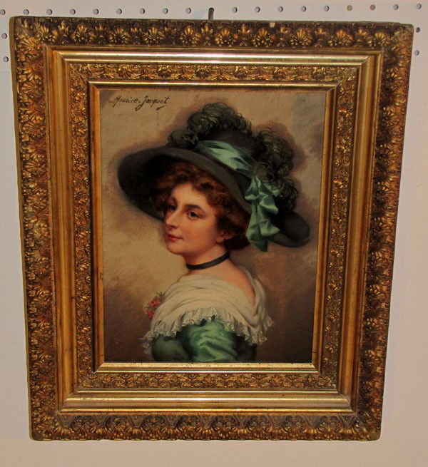 Maurice Jacquet (French 1877-?) Portrait d'un femme: Maurice Jacquet (French 1877-?) Portrait d'un femme en vert, signed upper left: Maurice Jacquet, oil on panel 13 3/8" x 10 1/4"