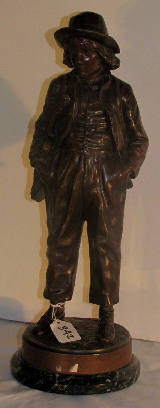 Jean Francois Marie Garnier, French 1820-1895, Boy: Jean Francois Marie Garnier, French 1820-1895, Boy with violin, bronze, signed and foundry marked in the cast: J. Garnier on a green marble base. H: 17"