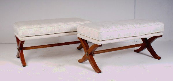 Pair of Versace x-form benches. H: 18" W: 36" D: 19: Pair of Versace x-form benches. H: 18" W: 36" D: 19"