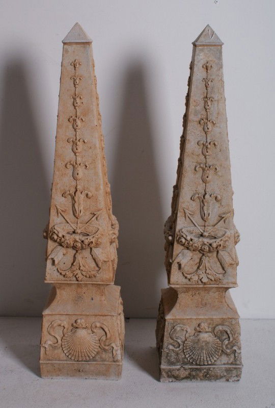 Pair of stone obelisks. H: 31 3/4: Pair of stone obelisks. H: 31 3/4