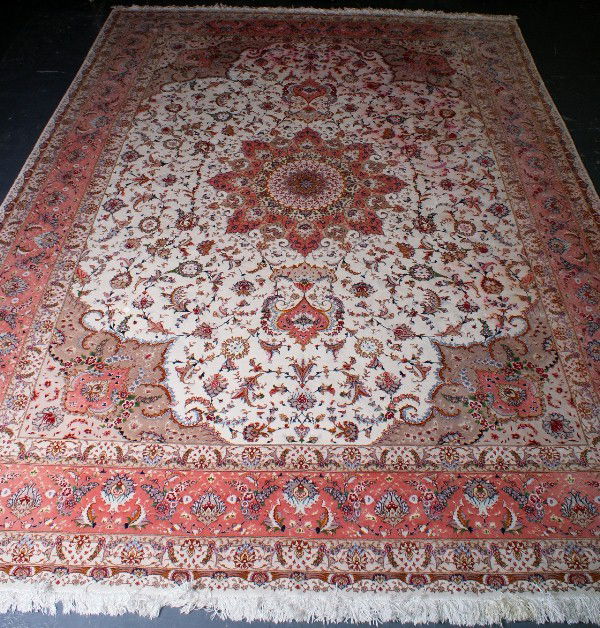 Isfahan carpet, Central Persia (Iran), second half: Isfahan (Tabriz) carpet, Central Persia (Iran), second half 20th century, wool with silk inlay woven on a silk foundation. 9' 10" x 13' 9"