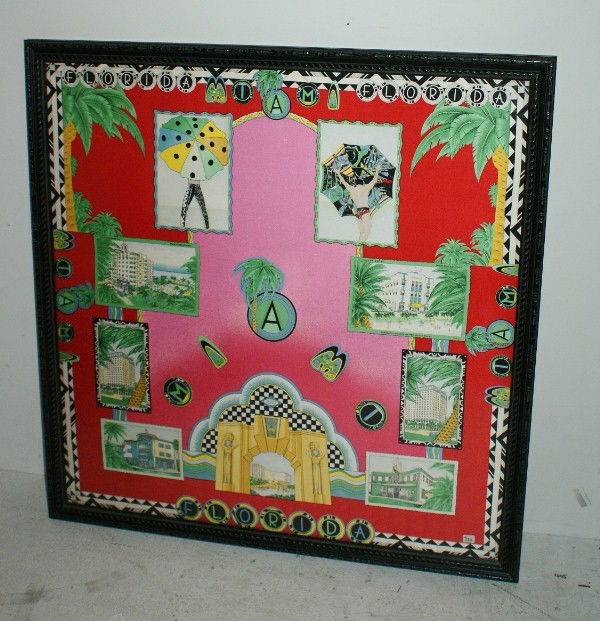 Framed Atelier Versace silk scarf Miami South Beac: Framed Atelier Versace silk scarf Miami South Beach, Florida. 35" x 34"