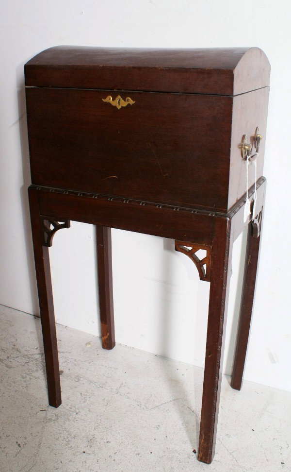 George III style mahogany teapoy, lock signed: Lev: George III style mahogany teapoy, lock signed: Lever, 19th century. H: 32 1/2" W: 16" D: 11"