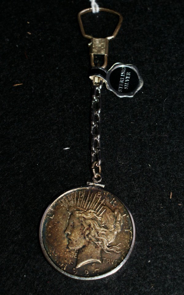 1927-S Peace silver dollar, sterling bezel and ke: 1927-S Peace silver dollar, sterling bezel and keychain