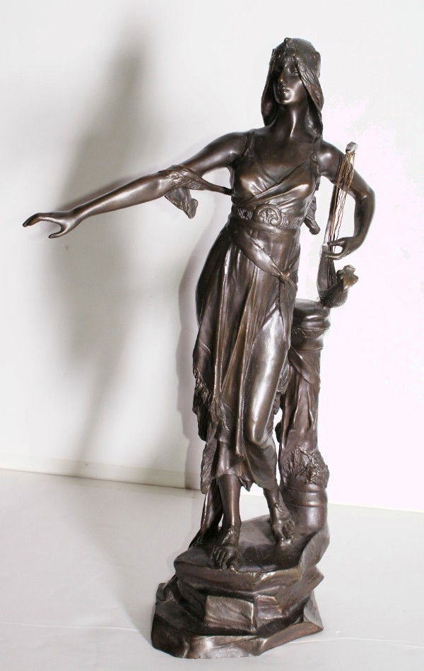 Edouard Drouot, French 1859-1945, Oriental Beauty: Edouard Drouot, French 1859-1945, Oriental Beauty, bronze with brown patina, signed incast: E. Drouot. H: 24" Note: Edouard Drouot studied in Paris under Thomas and MathurinMoreau. .