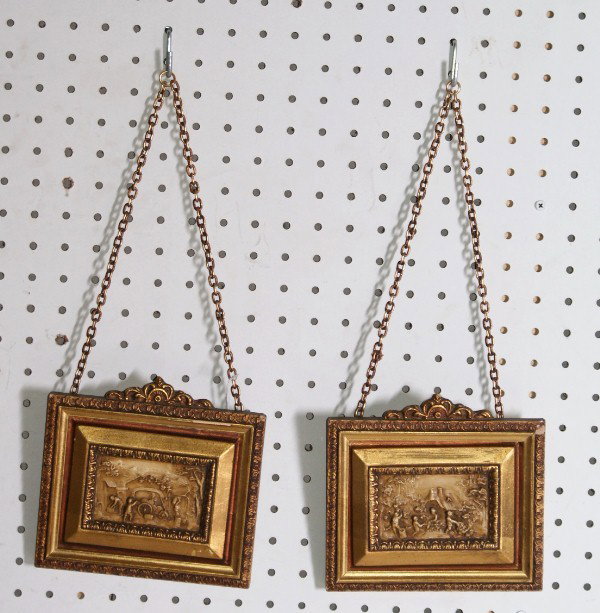 Two plaster bas-relief framed plaques. 6 1/2" x 6: Two plaster bas-relief framed plaques. 6 1/2" x 6 1/4" .