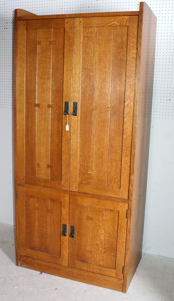 Stickley oak entertainment center. H: 81" W: 36 3: Stickley oak entertainment center. H: 81" W: 36 3/4" D: 21 1/2" .