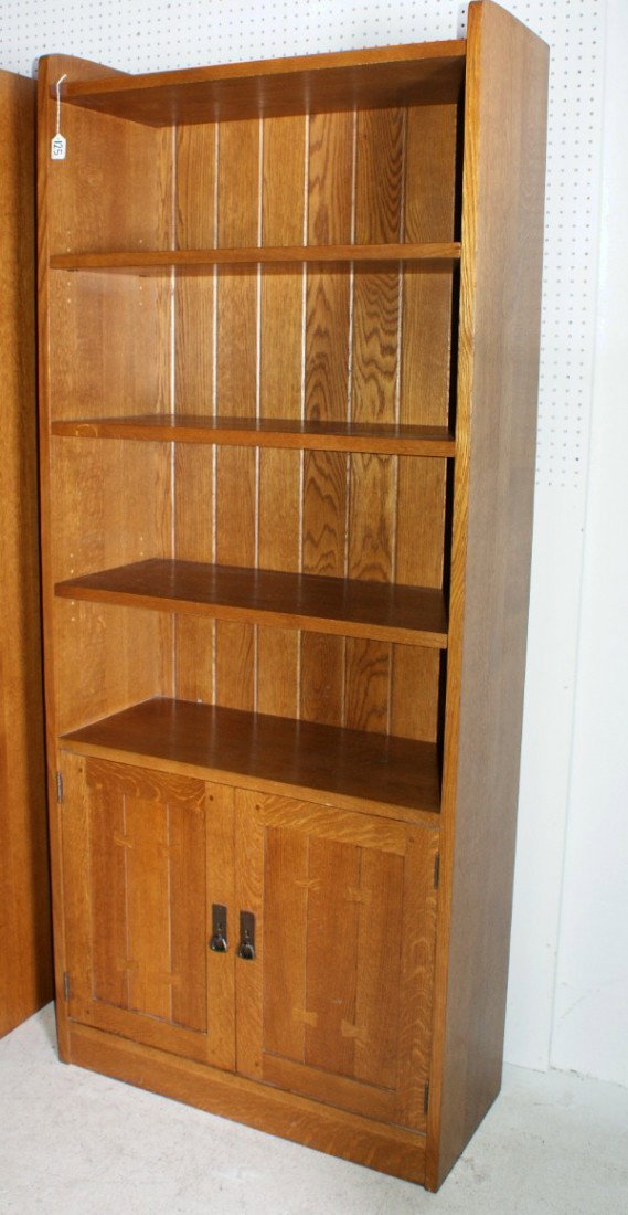Stickley oak bookcase. H: 81" W: 34" D: 14" : Stickley oak bookcase. H: 81" W: 34" D: 14"