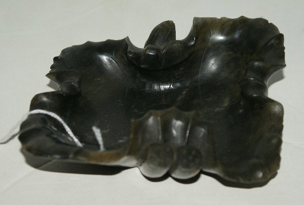 Chinese carved spinach jade brush washer. 5 7/8" x : Chinese carved spinach jade brush washer. 5 7/8" x 5 1/4"