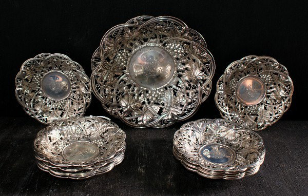 13 Whiting sterling silver nut dishes, monogrammed: 13 Whiting sterling silver nut dishes, monogrammed. 12.53 troy ounces