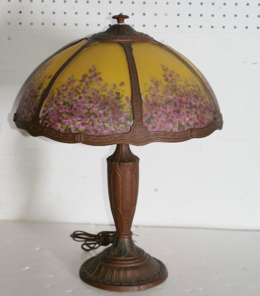 292: Rainaud Co. reverse painted table lamp, signed: Ra