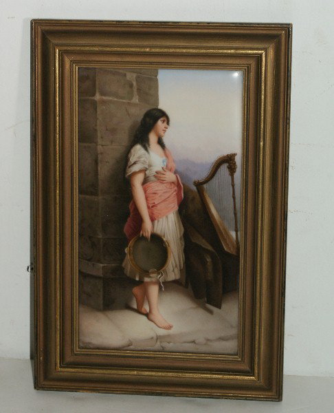 KPM style porcelain hand-painted plaque: KPM style porcelain hand-painted plaque, sight size: 9 1/2" x 5 3/8"