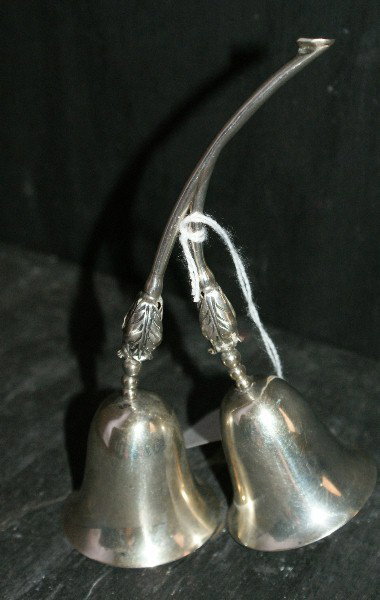 George Jensen style sterling silver double dinner : in the form of a pair of stylized flower buds emanating from conjoined stems, each terminating in a bell. 6" 3.21 troy ounces