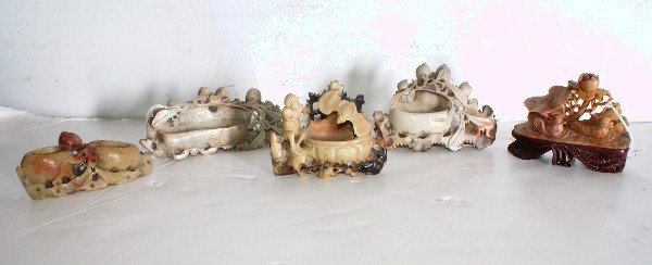 Five Chinese carved soapstone pieces.: Largest: 5 1/4"