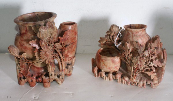 Two Chinese soapstone double vases.: Tallest: 6"