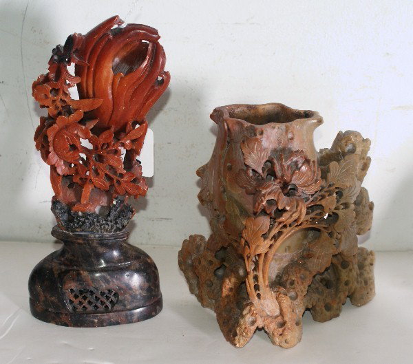 Two Chinese carved soapstone pieces.: Tallest" 8 1/2"