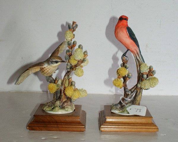 Two Royal Worcester Dorothy Doughty Vermilion Fly C: Two Royal Worcester Dorothy Doughty Vermilion Fly Catcher groups. 10"
