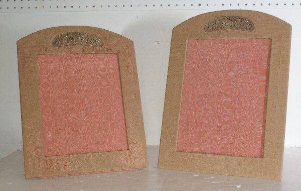 Pair of Chinese picture frames with inset pale cela: Pair of Chinese picture frames with inset pale celadon jade pendants. 16 1/2" x 13 1/4"