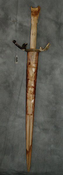 Chinese carved fish bone sword and scabbard. 34 1/: Chinese carved fish bone sword and scabbard. 34 1/2"
