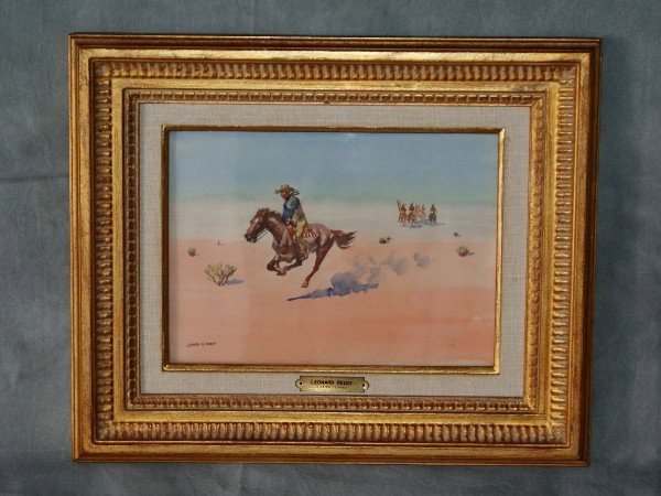 Leonard Howard Reedy, American 1899-1956, Cowboy o: Leonard Howard Reedy, American 1899-1956, Cowboy on the run, watercolor on paper, signed lower left: Leonard H. Reedy. Image: 8" x 11 1/4"