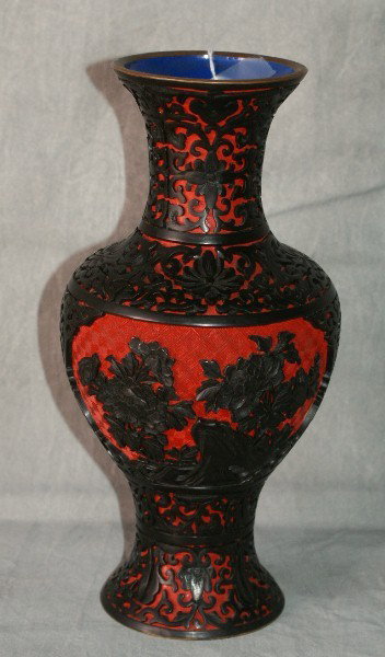 Chinese cinnabar and black lacquer vase. 10 1/2": Chinese cinnabar and black lacquer vase. 10 1/2"