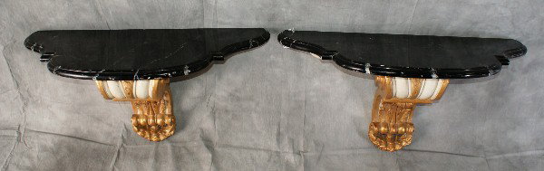 Pr Italian painted Wood wall brackets.: Pr Italian painted Wood wall brackets. H:18" W:36" D:16"